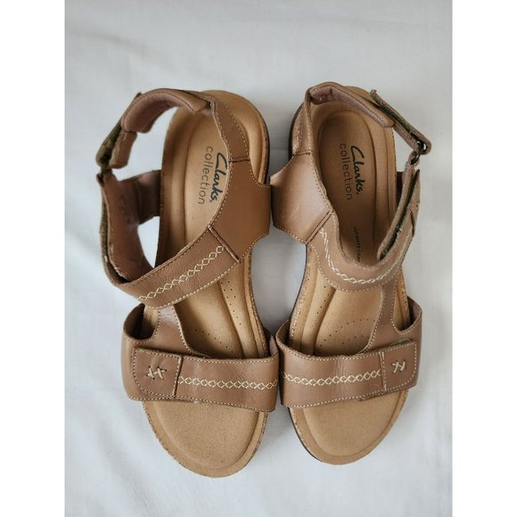 Clarks Women's Roseville Mae Light Tan Leather Flat Sandals Size 12M - Picture 5 of 11